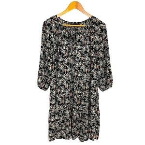Banana Republic Dark Ditsy Floral Floaty Tiered Dress with Three Quarter Sleeves